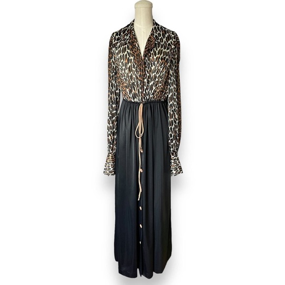 Vanity Fair Other - VTG 60s Vanity Fair Leopard Print Black Dressing Gown Hostess Nylon House Dress